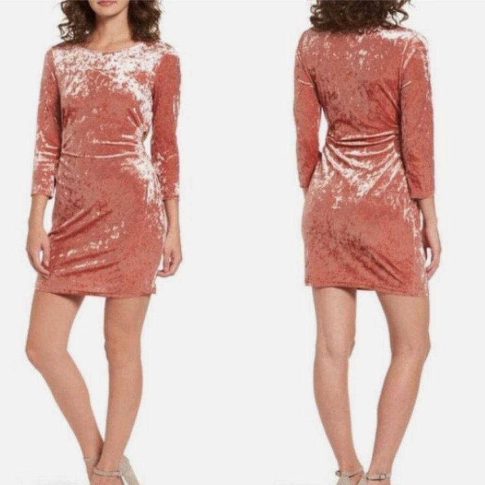 Everly NWT Coral Crushed Velvet Side Cutout Dress